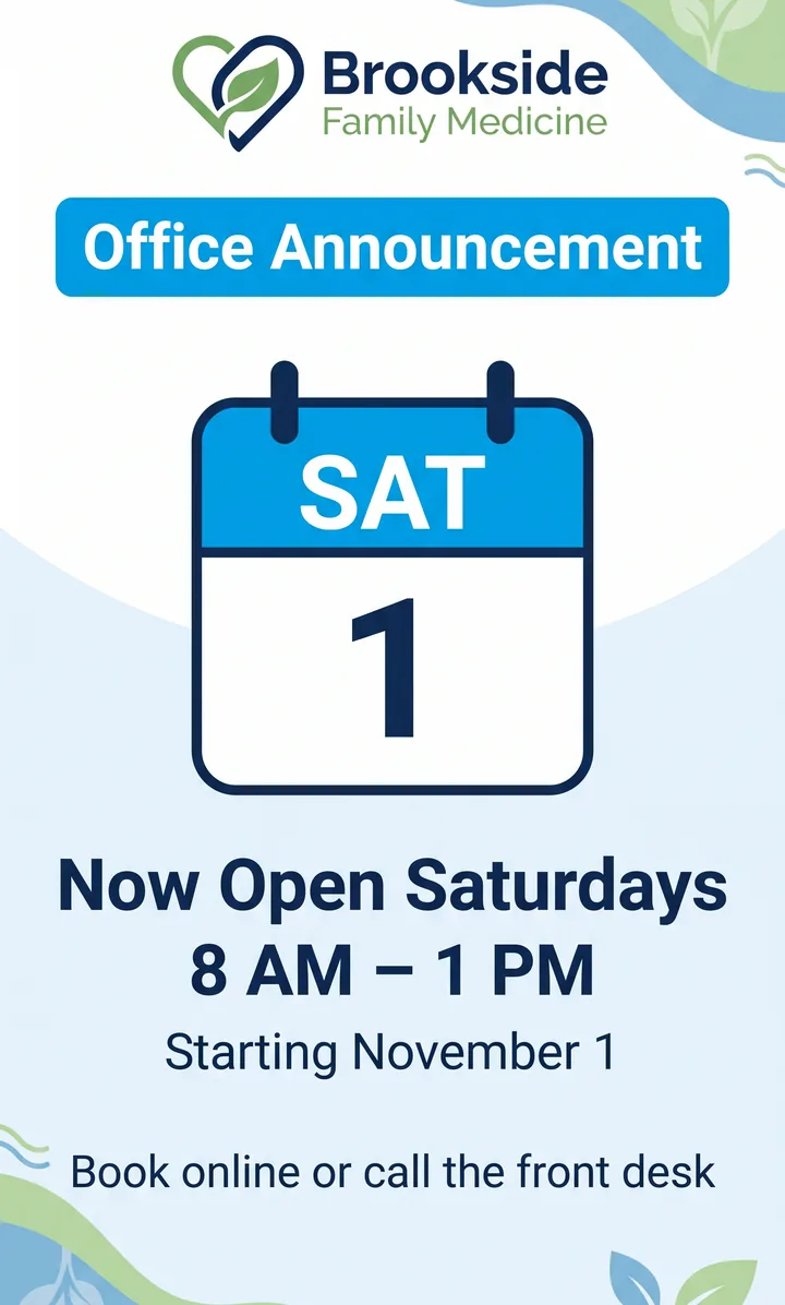 Example custom screen: Office announcement: now open Saturdays